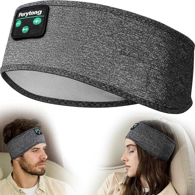 Perytong Sleep Headband - Bluetooth Sleeping Headphones for Side Sleepers - Comfortable Headband with Thin Speaker Microphone Gift Ideas for Women & Men