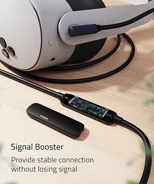 Syntech Link Cable 33 FT with Signal Booster Compatible with Meta/Oculus Quest 3, Quest2/Pro/Pico4 Accessories and PC/SteamVR, High Speed Data Transfer, USB 3.0 to USB C Cable for VR Headset, Black
