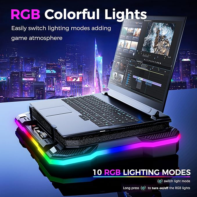 AICHESON Gaming RGB Laptop Cooling Pad with Powerful Cooler Fan, Sealed Foam and Phone Holder for 15-19 inch Laptops and PC Computers