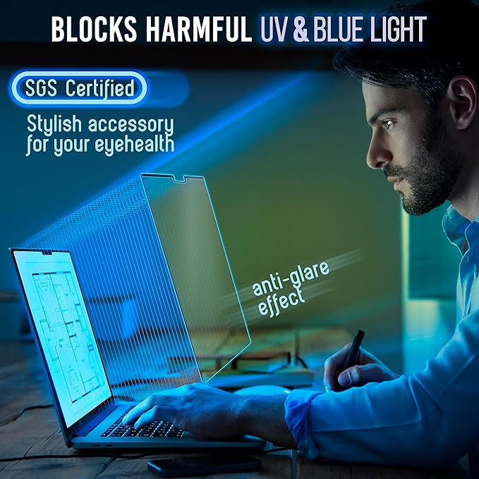VINTEZ Magnetic Blue Light Screen Protector Compatible With MacBook Air 13.6" 2022, 2023, 2024, M2, M3 Anti Blue Light Blocking Filter for Laptop