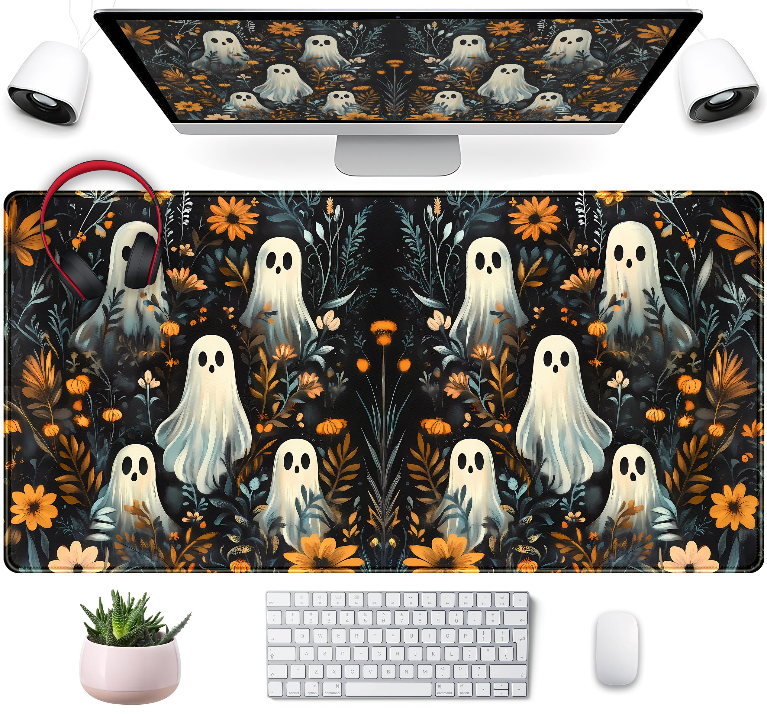 Retro Gothic Kawaii Desk Mat Cute Dark Academia Desk Pad Large Floral Mouse Pad XXL Gaming Mousepad, Laptop Computer Keyboard Mouse Mat, Deskmat Office Decor Accessories for Women, 31.5x15.75 in