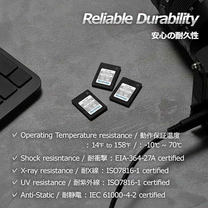 Nextorage 480GB CFexpress Type A VPG200 Japanese Brand Max. Write Speed 950MB/s Max. Read Speed 950MB/s Sony Alpha Series Compatibility Confirmed NXA1SE480G Memory Card for Camera