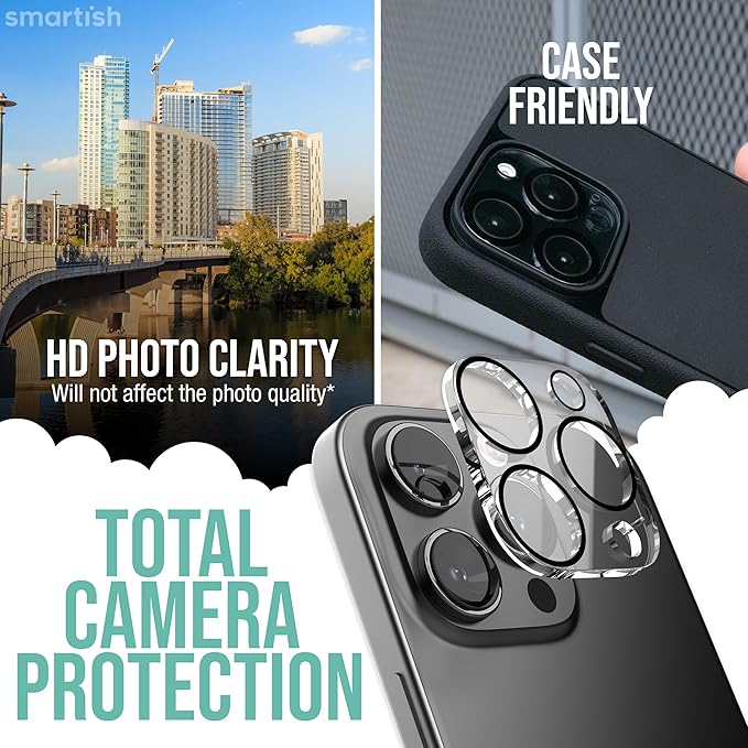 Smartish® iPhone 16 Pro Screen Protector + Camera Lens Covers - Tuff Sheet - 2-Pack Tempered Glass 9H Easy Install Frame Case-Friendly - Dynamic Island for Apple iPhone 16 Pro - Clear 2-Pack