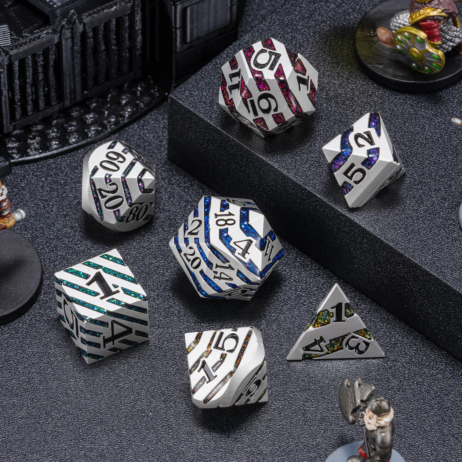 Maywin Luxury Inlay Metal Dice Set, Heavy Zinc Alloy Dice with Decorative Inlay for DND & RPG Games