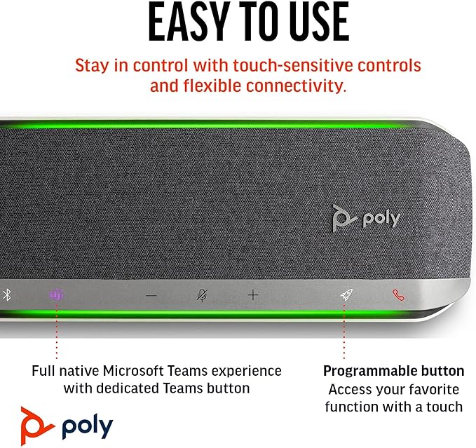 Poly Sync 40 Smart Speakerphone (Plantronics) - Flexible Workspaces - Connect to PC/Mac via USB and Smartphones via Bluetooth - Certified for Microsoft Teams – Amazon Exclusive
