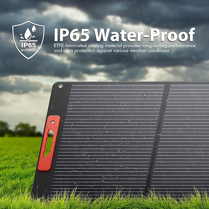 120W Portable Solar Panels for Power Station, Solar Angle Guide, Monocrystalline ETFE Foldable Solar Panel Charger with QC3.0 USB/Type-C, 20V DC Output Adjustable Kickstands for Camping RV Blackout