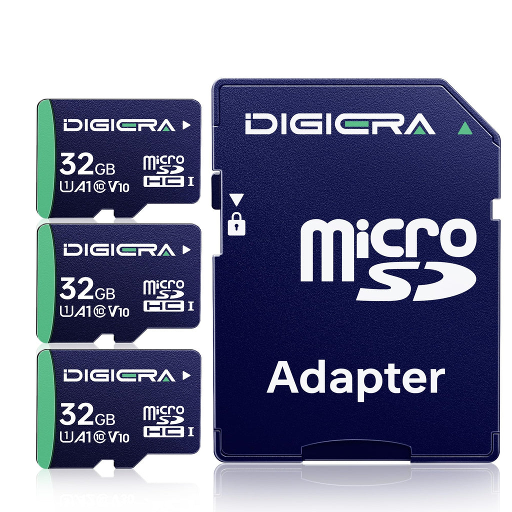 DIGIERA 32GB CT100 microSDHC UHS-I Memory Card with Adapter - up to 100MB/s, C10, U1, V10, Full HD, A1, Micro SD Card for Smartphones, Tablets, Cameras, Gaming Consoles, and Drones (3 Pack)