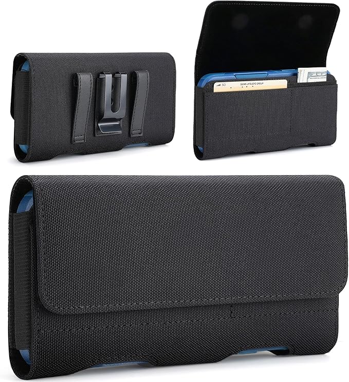 Mopaclle Nylon Horizontal Phone Holster for Men Belt, Magnetic Closure Cell Phone Belt Holder with Metal Clip and Dual Belt Loops for iPhone 13 mini, 12 mini, SE 2022, SE 2020, iPhone 8, 7, 6S, 6