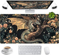 Desk Mat Cute Enchanted Forest Dragon Kawaii Mouse Pad XXL Large Extended Vintage Academia Anime Desk Pad, Cozy Computer Playmat Laptop Keyboard and Mouse Mat with Stitched Edges, 31.5x15.7 in