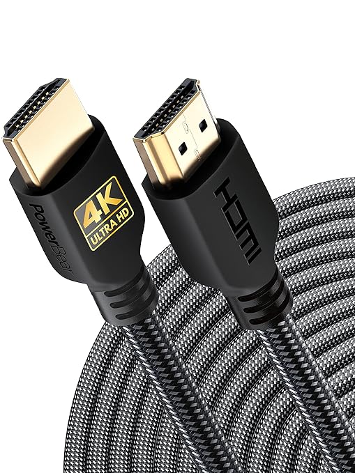 PowerBear 4K HDMI Cable 75 ft | High Speed Hdmi Cables, Braided Nylon & Gold Connectors, 4K @ 60Hz, Ultra HD, 2K, 1080P, ARC & CL3 Rated | for Laptop, Monitor, PS5, PS4, Xbox One, Fire TV