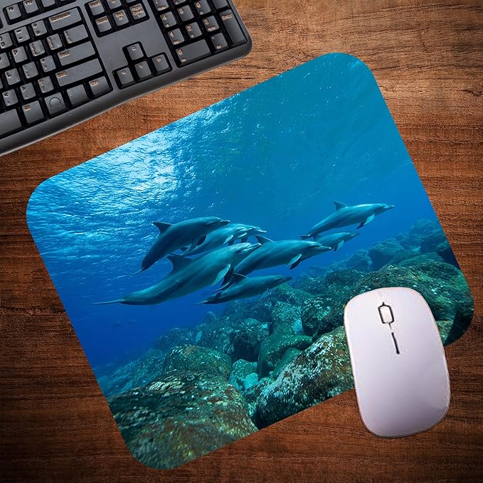 Coastal Shoreline Waves Sandy Beach Theme Mouse Pad Mat Mousepad for Desk Computer Laptop PC Gaming Home or Office Gift (Dolphin Underwater MP20)