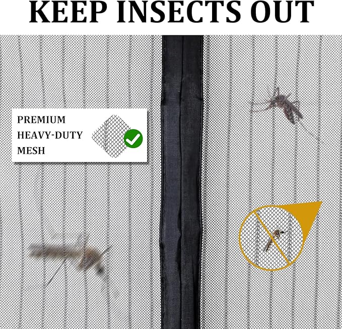 Magnetic Screen Door - Self Sealing, Heavy Duty, Hands Free Mesh Partition Keeps Bugs Out Let Breeze in- Pet and Kid Friendly - Keep Open Feature (Black, Fit Door Size 32 x 78 Inch)