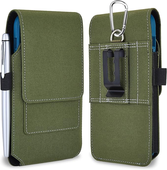 BECPLT for iPhone 17 Pro 17 16/15/14/13/12/11 Pro Belt Case Nylon Phone Holster with Belt Clip and Belt Loops Cell Phone Holder Carrying Pouch for Galaxy S25 S24 S23 S22 S21 S20 - Green