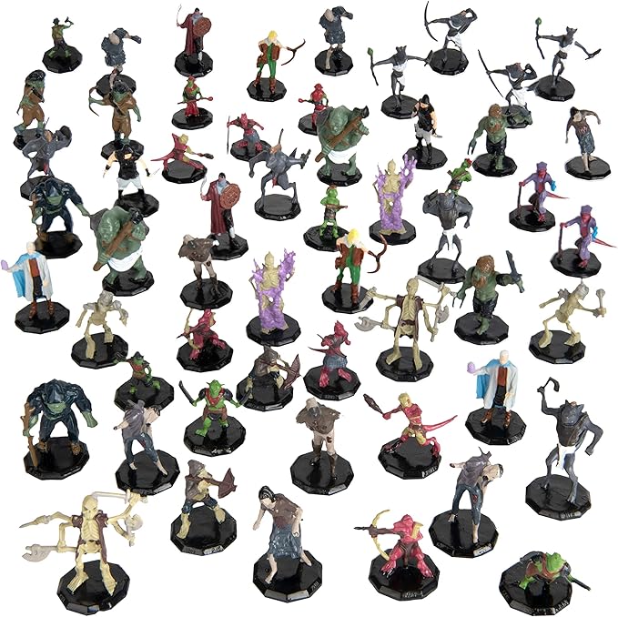 Monster Protectors 56 Fantasy Mini Figures - All Unique Designs - 1" Hex-Sized Compatible with DND Dungeons Dragons, Pathfinder, RPG Tabletop Games - Features Goblins, Orcs, Gnolls, Skeletons & More