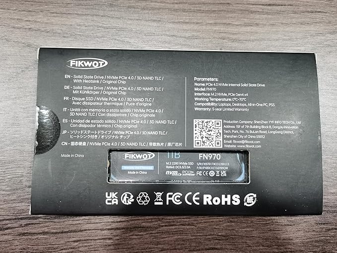 FN970 1TB M.2 2280 PCIe Gen4 x4 NVMe 1.4 Internal Solid State Drive with Heatsink - Speeds up to 7,400MB/s, Configure DRAM Cache, Compatible PS5 Internal SSD