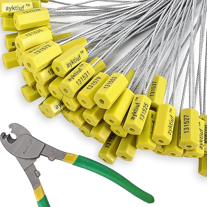 120 Pieces Security Cable Seals, Metal Number Security Tags for Truck, Trailers, Cargo, Containers, Vans, Oil Tank, Milk Vehicle (Yellow, 120 Pack)