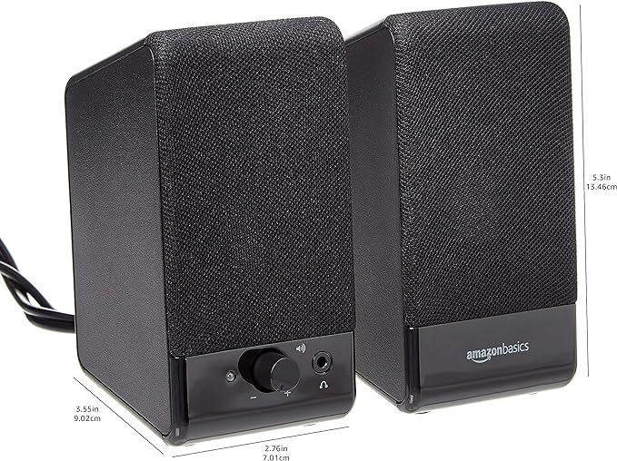Amazon Basics USB-Powered Computer Speakers for Desktop or Laptop PC with Volume Control, Plug-N-Play, Black