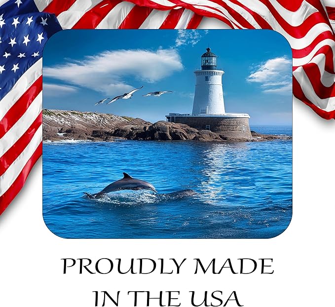 Coastal Shoreline Waves Sandy Beach Theme Mouse Pad Mat Mousepad for Desk Computer Laptop PC Gaming Home or Office Gift (Dolphin Lighthouse MP17)