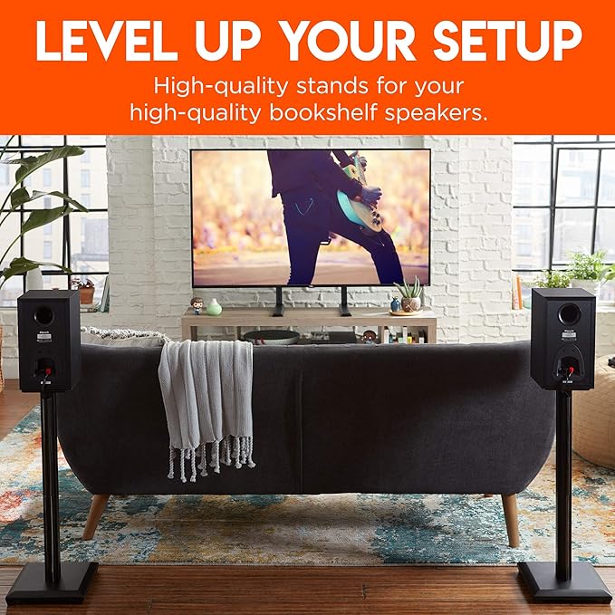 ECHOGEAR Premium Universal Floor Speaker Stands - Vibration-Absorbing MDF Design Works with Edifier, Polk, & Other Bookshelf Speakers Or Studio Monitors - Includes Sound Iso Pads & Carpet Spikes