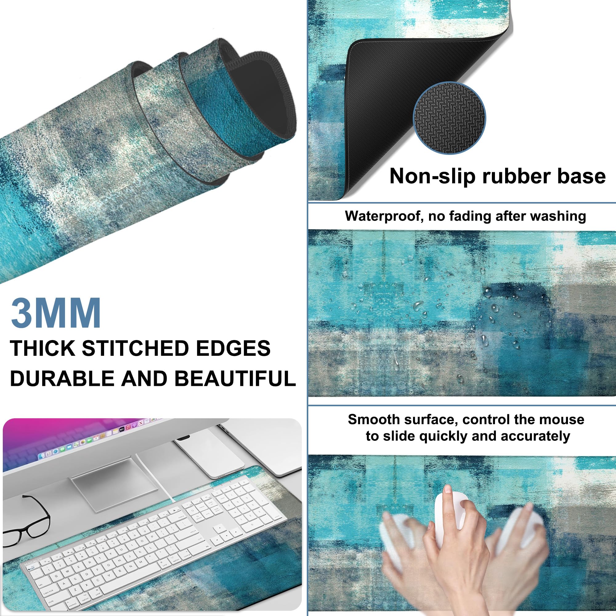 NITAHHHY Large Mouse Pad Creative Mosaic Gaming Desk Pad Computer Keyboard Non-Slip Waterproof Mouse Mat with Rubber Base and Stitched Edges Entertainment Office Writing Desk Mat 35.4 x 15.7 Inches