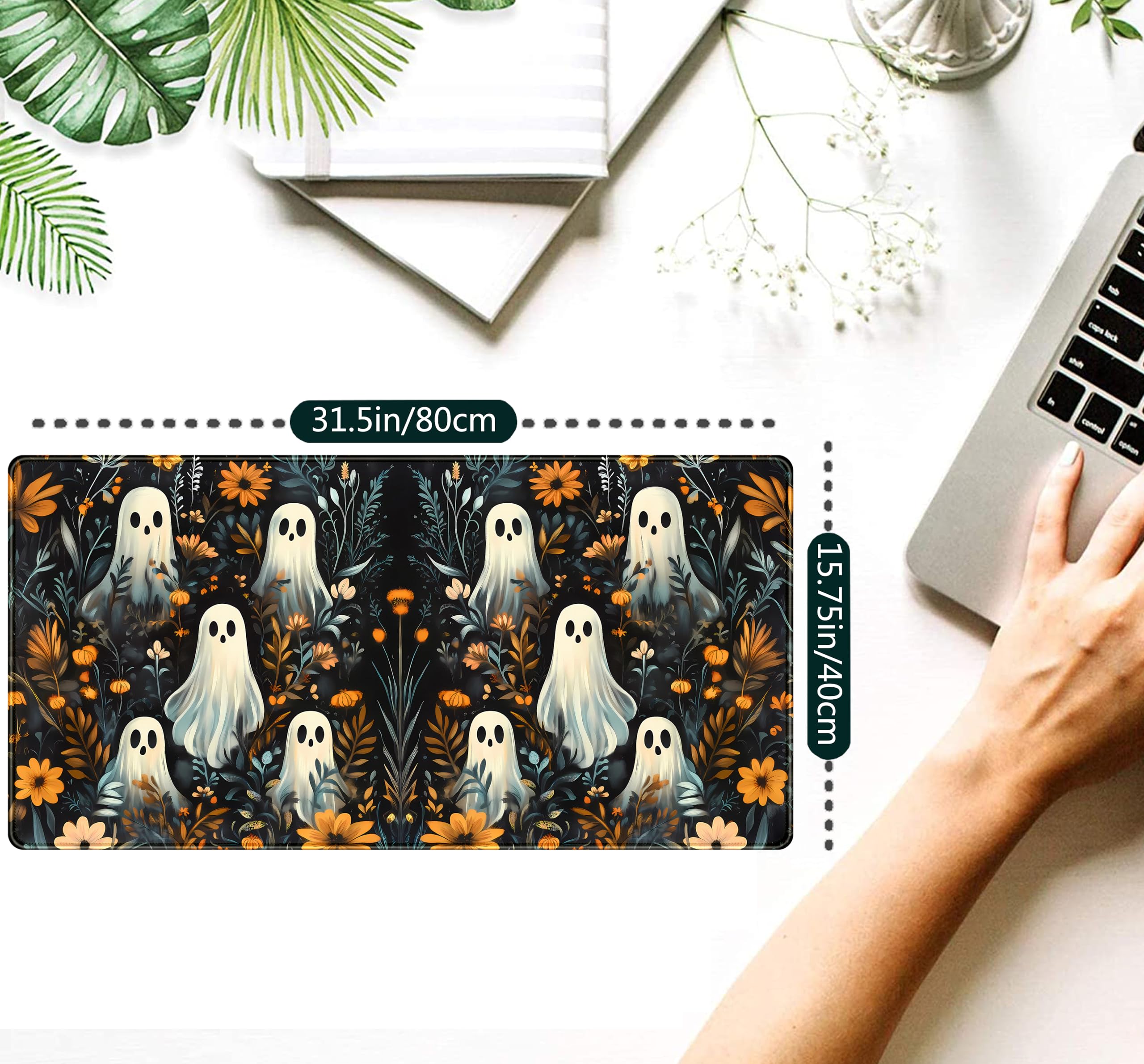 Retro Gothic Kawaii Desk Mat Cute Dark Academia Desk Pad Large Floral Mouse Pad XXL Gaming Mousepad, Laptop Computer Keyboard Mouse Mat, Deskmat Office Decor Accessories for Women, 31.5x15.75 in