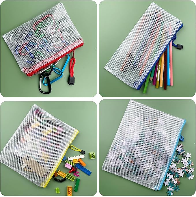 Oaimyy-24PCS-8 x 10" inches-Mesh Zipper Pouch, Plastic Zip File Folders Puzzle Bags for Organizing,for Office Supplies,Travel,Home Storage-Black