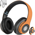 iJoy Bluetooth Headphones Over Ear, Wireless and Wired Foldable Headset Built-in Microphone, FM, Micro SD Card Slot - (Orange) Adults Kids Men Women