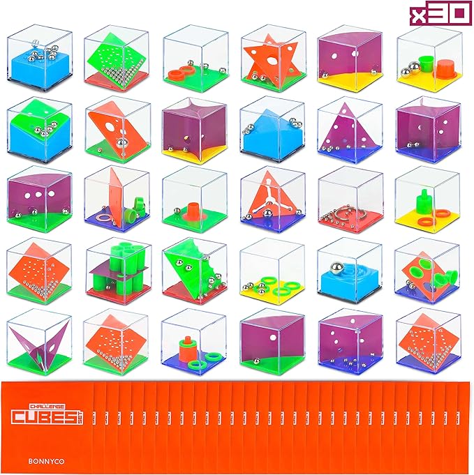 BONNYCO Brain Teaser Puzzles Cubes Kids Party Favors Pack 30 Pinata Goodie Bags Stuffers for Kids 3-5 4-8, Return Gifts for Birthday Party | Mini Puzzle Games, Classroom Prizes | Rewards Stocking