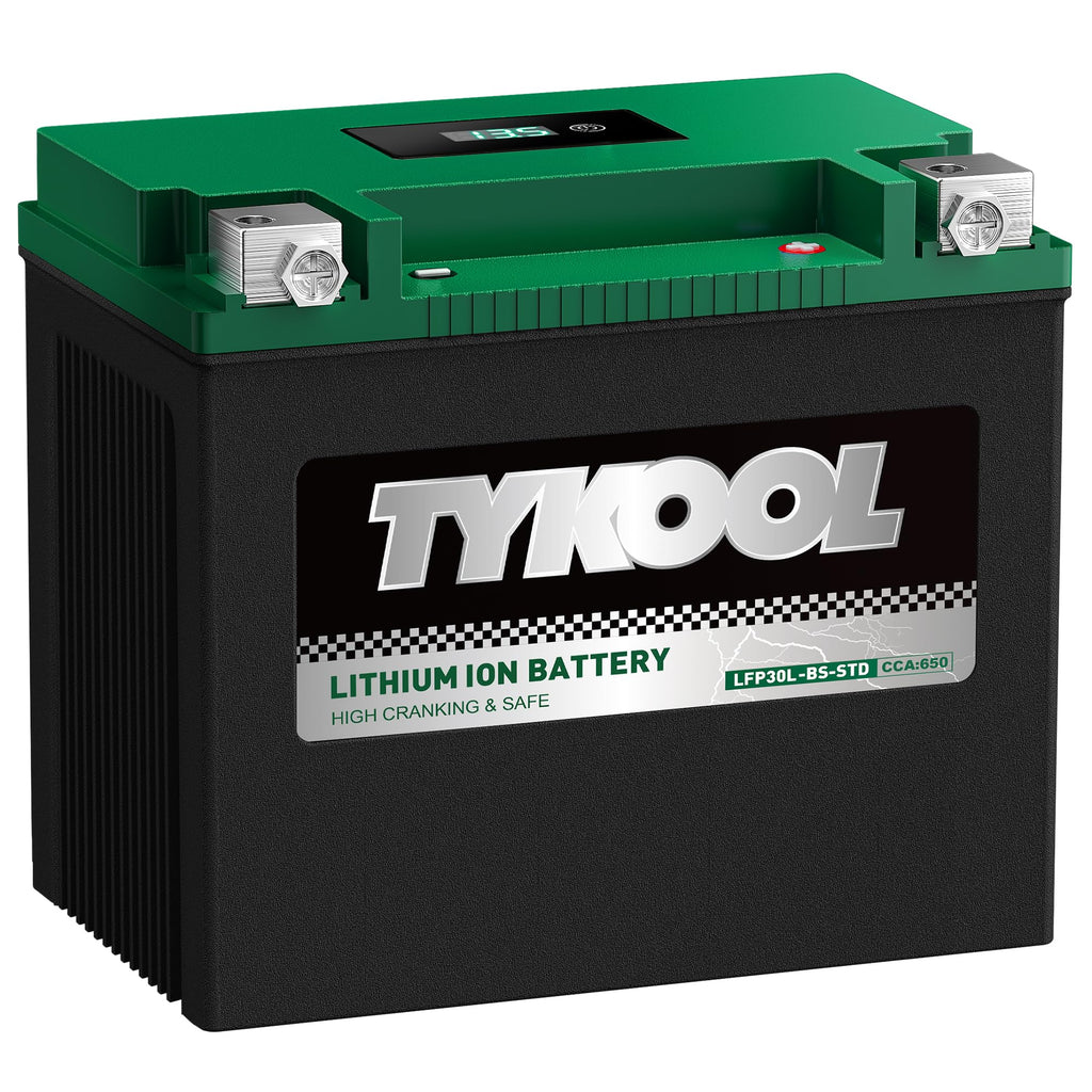 TYKOOL LFP30L-BS-STD Lithium Battery, Replaces YTX30L-BS, 650CCA 12Ah Fits for Motorcycle UTV ATV PWC, Compatible with Harley Touring Road King Moto Guzzi 1000cc Polaris Ranger RZR 800,Digital Readout