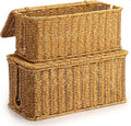 2Pack Large Cable Management Box, Handwoven Imitation Rattan Cord Organizer Cord Hider Box, Desk Wire Management to Hide Cords and Power Strips, Natural