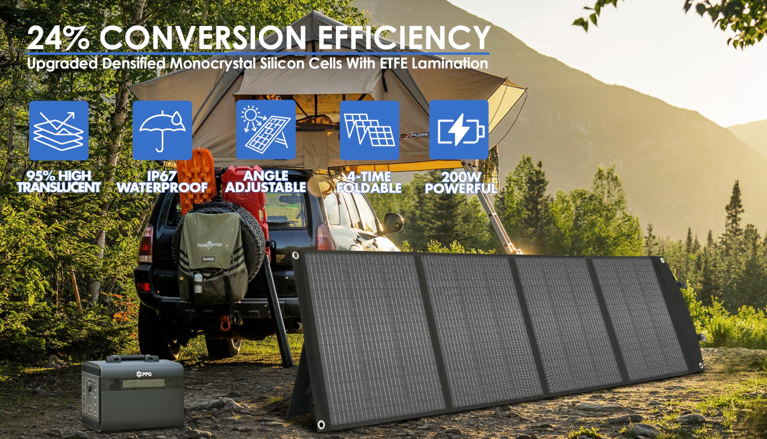 200W Portable Solar Panel Kit, Foldable Solar Charger for Camping and RV