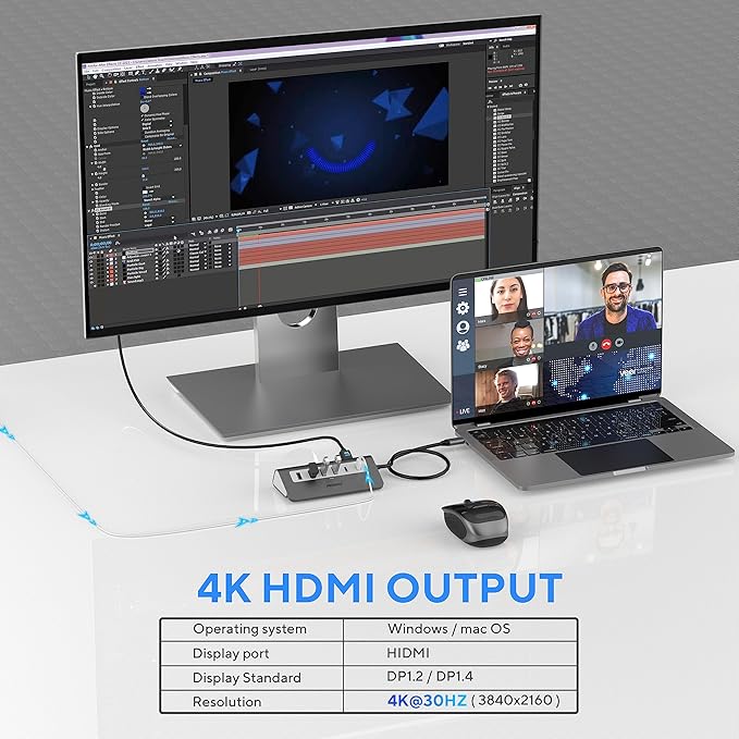 USB C Hub Multiport Adapter,Mosirui 9-in-1 USB-C Docking Station with 4K HDMI,5Gbps Type C 3.0,USB-A3.0/2.0,100W PD, SD/TF for MacBook/Pro iPad/Dell/HP/Desktop/Laptops(50CM)