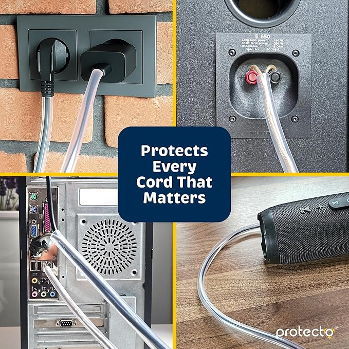 PROTECTO Heavy Duty Cord Protectors from Pets No Chew Solution, 7ft Easy to Use Dog & Cat Cord Protector, Clear & Odorless Critter Cord Covers for Pets, Power Audio & Video Wire Protector Tubing