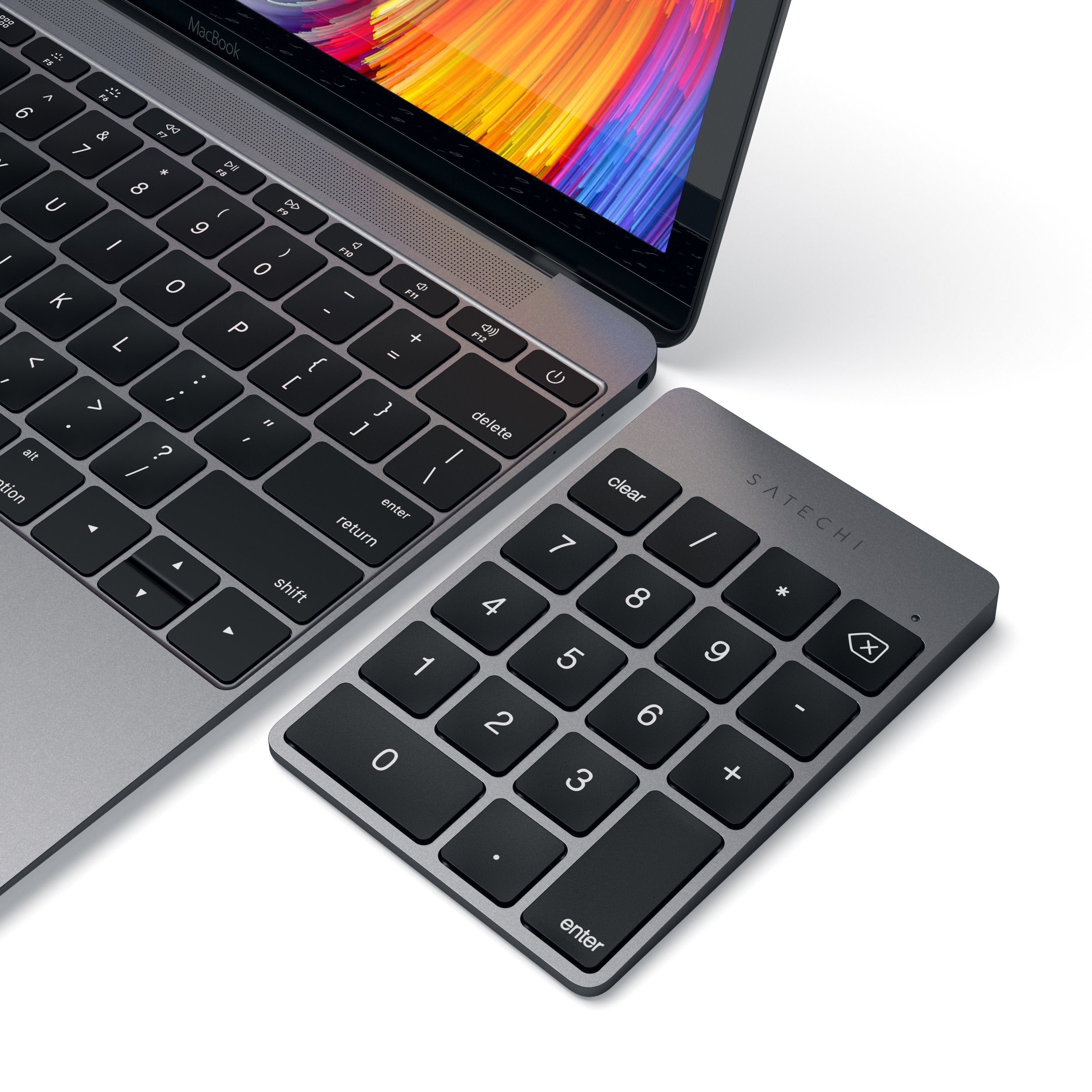 Satechi Slim Aluminum Bluetooth Keypad, Wireless Number Pad with 18 Keys, Micro USB Rechargeable Numpad, External Number Pad for MacBook Air/Pro/Neo, iPad Air/Pro, iMac, PC - Space Gray