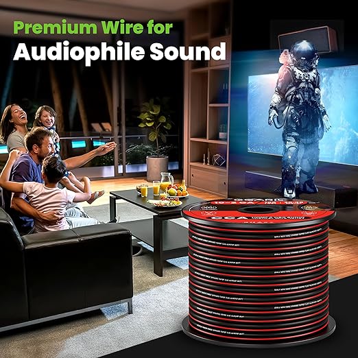 GearIT 14 Gauge Speaker Wire (100 Feet /30.48 Meters) with Banana Plugs (6 Pairs, 12 Pieces) Pro Series 14 AWG Speaker Cable - Black