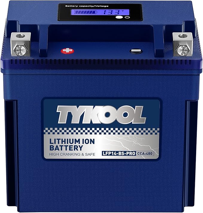 TYKOOL YTX14-BS/YTX14H/GYZ16H High Performance Lithium LiFePO4 Motorcycle Battery,480CCA,12V 8Ah,Fits for ATV,UTV,Jet Ski,Snowmobile,Quad,Tractor,Riding Lawn Mower,Polaris Battery