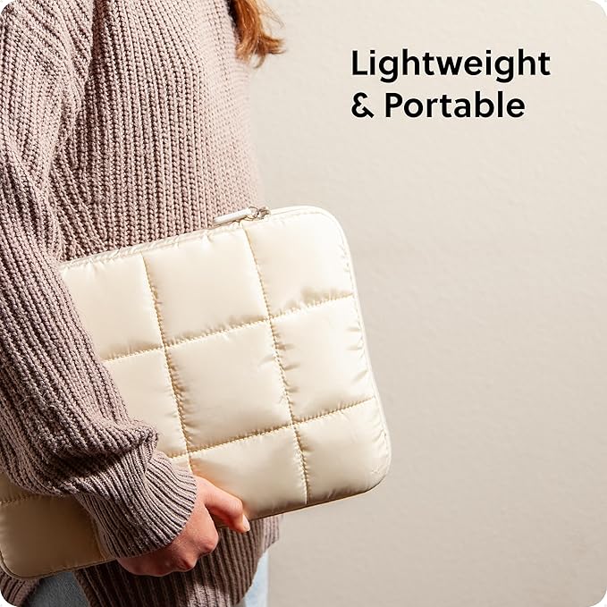 U Brands Nylon Puffer Zipping Medium Laptop Sleeve, 9.75" x 13", Computer Accessories, Laptop Bag for MacBook Pro, MacBook Air, Chromebook, HP Computer, Sand Beige