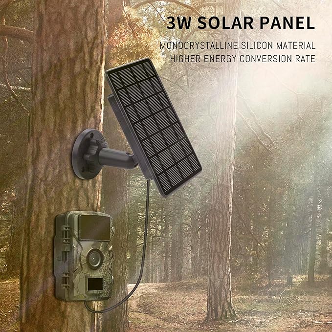 3W Trail Camera Solar Panel, with Build-in 5000mAh Rechargeable Lithium Battery Solar Battery Charger Kit for Hunting Game Cameras or Deer Feeder Accessory, 12V/1A 6V/2A IP65 Waterproof Solar Panel