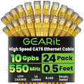 GearIT Cat 6 Ethernet Cable (24-Pack 0.5 Feet) Cat6 Network Patch, 10Gbps, RJ45, Snagless Cord, Gold-Plated Connectors, Internet for PC, TV, Tablet, Router, Printer, Servers, IT Data Center - Yellow