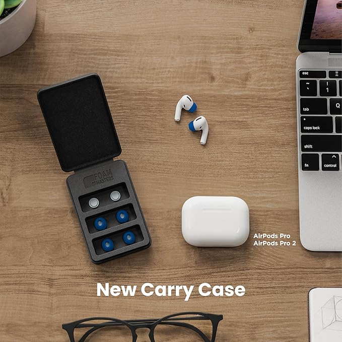 Foam Masters Ultra-Premium Memory Foam Ear Tips for AirPods Pro 1st & 2nd Gen | 3 Pairs | Black Magic Ver 6.0 | Secure | Comfort | Better Noise Cancel | Replacement Buds – Blue, Small