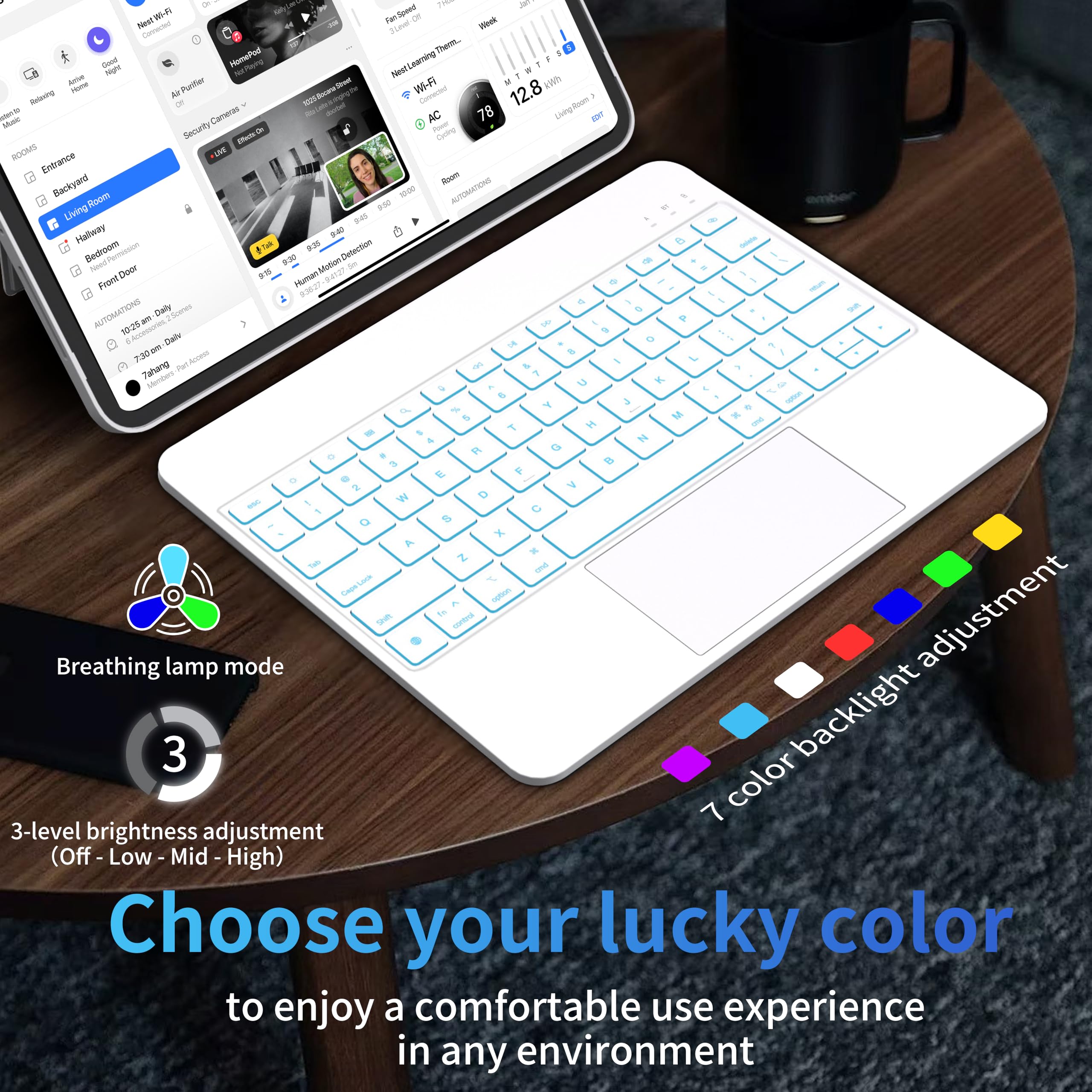 Otuoor iPad Pro 13 Inch Case 2024 with Keyboard, Magnetic Detachable Keyboard Case for iPad Pro 13 Inch (M4, 2024) with 7 Colors Backlight, Multi-Touch Trackpad, Portrait/Landscape Mode (White)