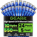 GearIT Cat 6 Ethernet Cable Pack - 24-Pack 5 ft Cat6 Ethernet Patch Cables | RJ45 Network Patch Cable, 10 Gbps Snagless Gold-Plated Connectors - Ethernet Cable Cat 6 for PC, TV, Router - Blue