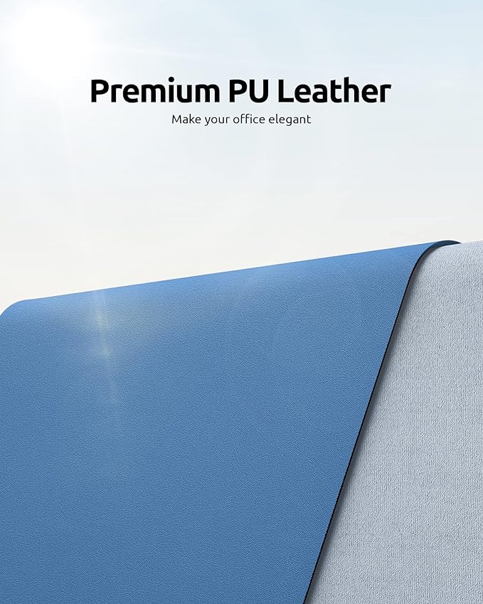 YSAGi Leather Desk Protector, Office Mat, Large Mouse Pad, Non-Slip PU Leather Blotter, Laptop Desk, Waterproof Writing Pad for Office and Home (Sea Blue, 35.4" x 17")