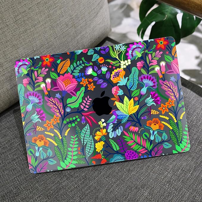 MEEgoodo for M4/M3/M2 MacBook Air 15.3 inch Case 2025 2024 2023, Case Fit Model (A3241/A3114/A2941) for MacBook Air 15 inch, Laptop Hard Shell with Keyboard Cover, Bright Flowers & Tropic Leaves