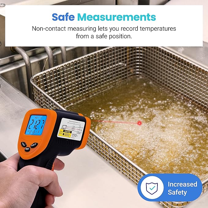 Etekcity Infrared Temperature Thermometer Gun, Laser Food Temp Gun for Pizza Oven, Griddle, Grill, Meat, Candy, Vehicle's Engine, Surface Temp Reader -58°F to 842°F, Orange