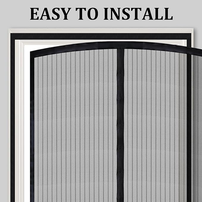 Magnetic Screen Door - Self Sealing, Heavy Duty, Hands Free Mesh Partition Keeps Bugs Out Let Breeze in- Pet and Kid Friendly - Keep Open Feature (Black, Fit Door Size 30 x 80 Inch)