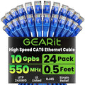GearIT Cat 6 Ethernet Cable Pack - 24-Pack 0.5 ft Cat6 Ethernet Patch Cables | RJ45 Network Patch Cable, 10 Gbps Snagless Gold-Plated Connectors - Ethernet Cable Cat 6 for PC, TV, Router - Blue