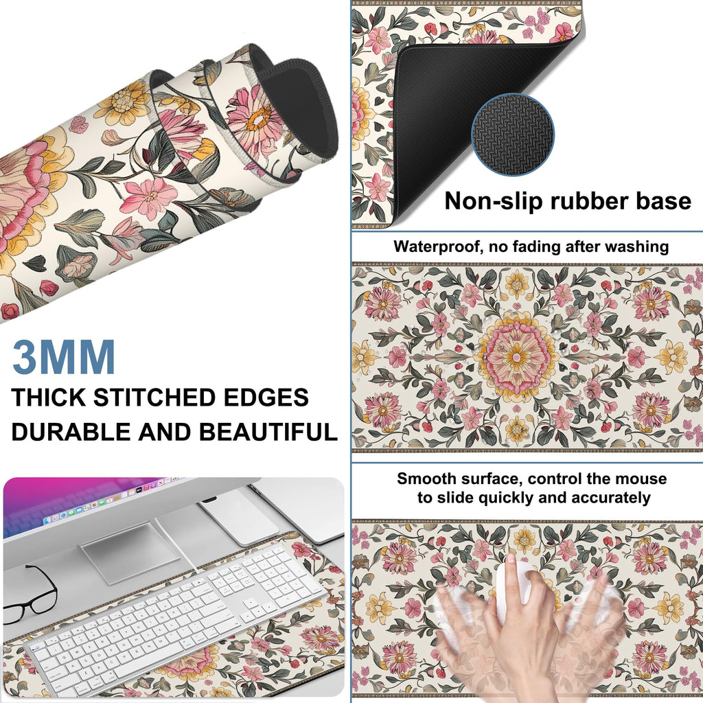 NITAHHHY Elegant Carpet Gaming Mouse Pad 3mm Thick Stitched Edge Waterproof Non-Slip Large Computer Keyboard Mouse Mat,Suitable for Office Entertainment Decorative Desk Pad 35.4 x 15.7 Inches