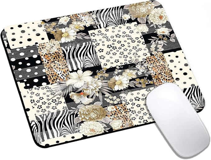 Mouse Pad, Cute Black Polka Dot Lattice Mouse Pads for Desk, 9.5" x 7.9" Non-Slip Rubber Base Computer Mousepad with Women, Portable Square Design for Wireless Mouse and Pad Laptop Office & Travel