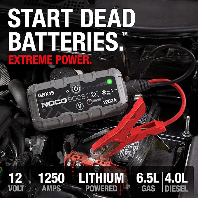NOCO Boost X GBX45: 1250A UltraSafe Jump Starter – 12V Lithium Battery Booster Pack, Portable Jump Box, Power Bank & Jumper Cables - for 6.5L Gas and 4.0L Diesel Engines